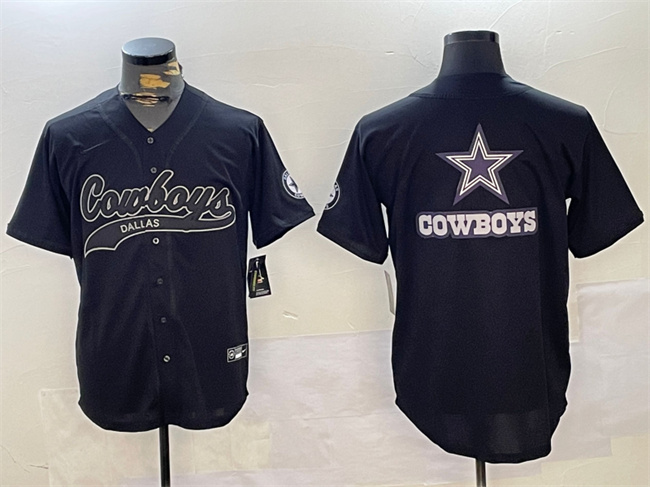 Men's Dallas Cowboys Team Big Logo Black With Patch Cool Base Stitched Baseball Jersey Men's Dallas Cowboys Team Big Logo Black With Patch Cool Base Stitched Baseball Jersey
